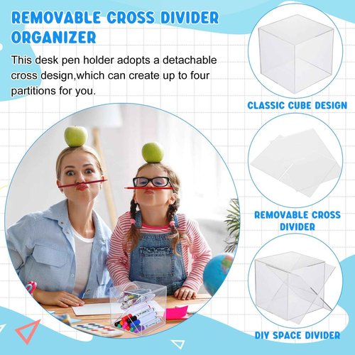 Kosiz 12 Pcs Back to School Stackable Pen Organizer 5.12 Inch Marker Pen Clear Holder Stackable Cube Organizer Removable Divider Acrylic Holder for Office Desk Desktop Storage
