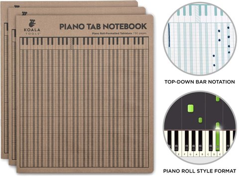 KOALA TOOLS | Piano Tablature - Piano Tab Notebook (3 Pack) | 8.5" x 9.75" 60pp.