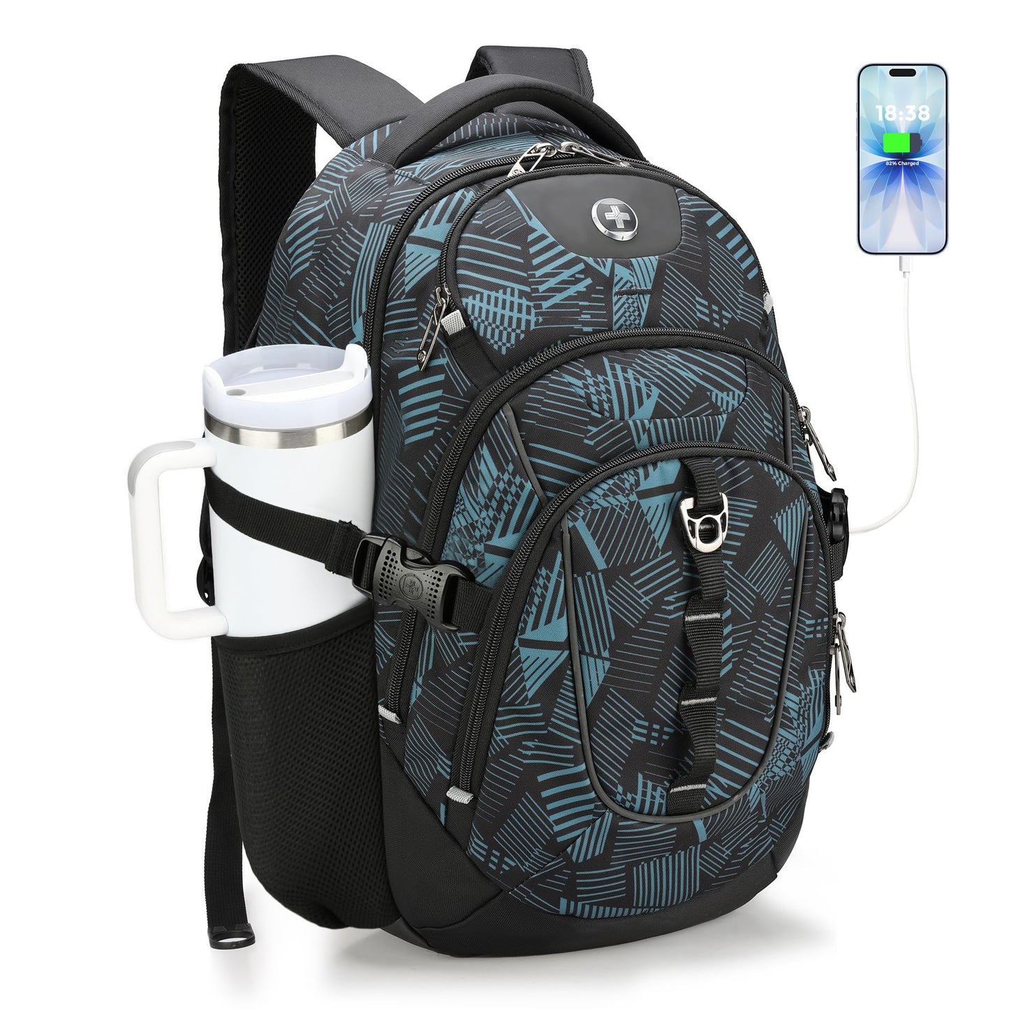 Swissdigital Laptop Backpack with USB Charging Port, Travel Backpack Fits 15.6 inches Computer, 31L Backpack for Men, Dark Green | SD803-96