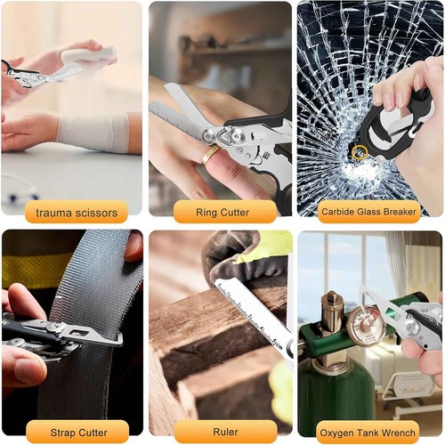 Emergency Response Trauma Shears, Stainless Steel Foldable Scissors Pliers, Outdoor Camping Rescue Scissors Glass Breaker Tool