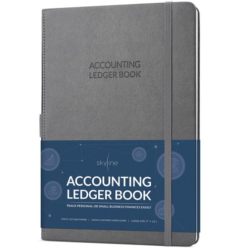 Skyline Accounting Ledger Book – Columnar Log Journal for Personal Use & Small Business Bookkeeping – Expense Log to Track Money Operations – Large Format, 7x10″, 4,712 Entries Total (Gray)