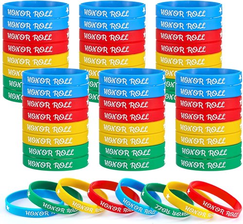Cunno 100 Pcs Silicone Wristbands - Multicolor Honor Roll Rewards Bracelets for Unisex Gifts