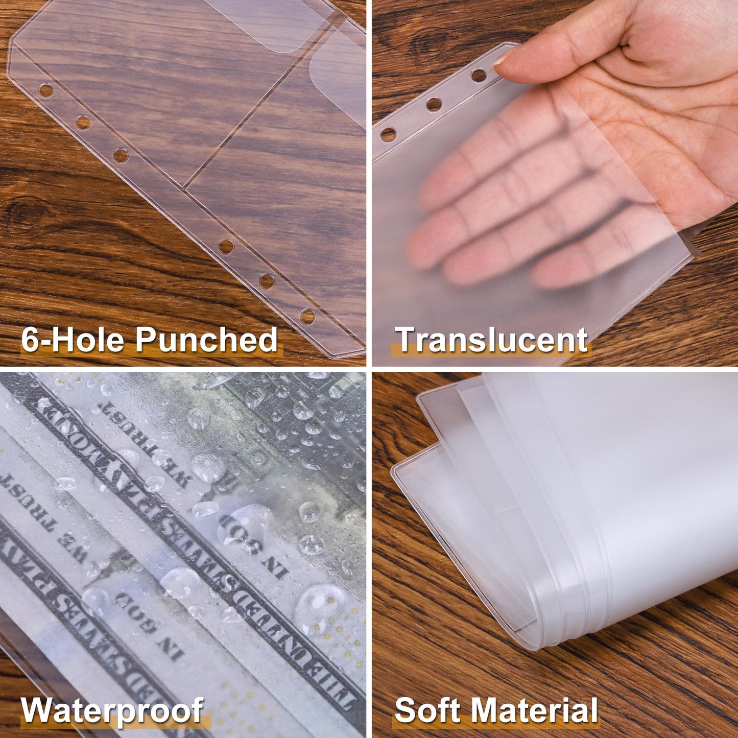 Antner 12PCS A6 Binder Pockets No Zipper Cash Envelopes for A6 6-Ring Binder, Zipless Money Folder Organizer Bill Pouches Business Card Sleeves Notebook Fillers Insert Pages for Cash Stuffing Binder
