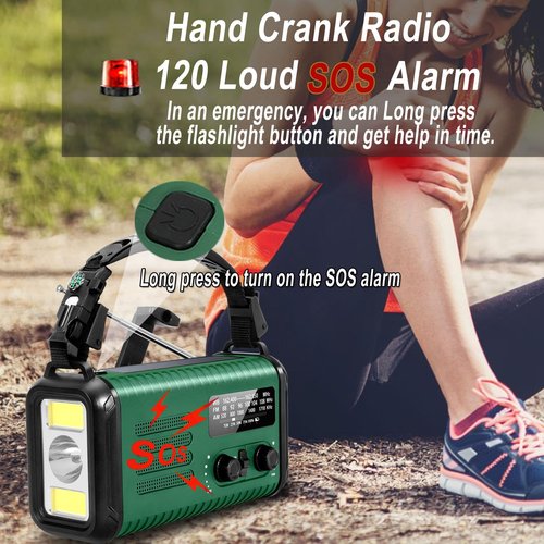 Emergency Weather Radio, 20000mAh/74000mWh Crank Radios, Solar Battery Powered Radio with AM/FM/NOAA, Portable Fast Phone Charger, Reading Lamp, SOS Alarm& Flashlight for Camping, Hiking (Green)