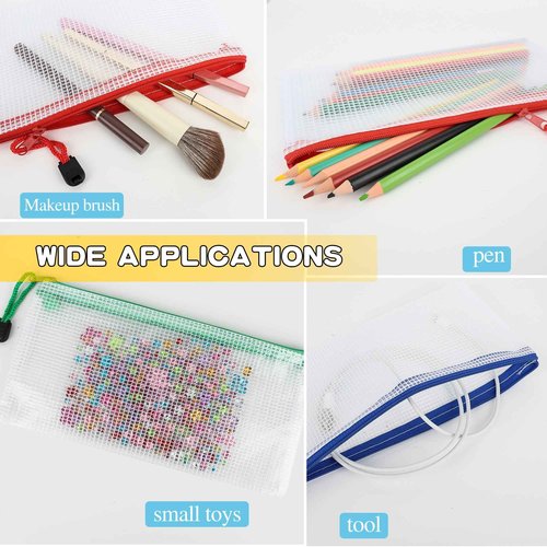 120 Pcs Mesh Zipper Bags Zipper Pencil Bags Bulk Transparent Pencil Storage Bag Multifunctional Travel Bag Cosmetic Toiletry Bag for Office Documents School Stationery Travel, 12 Colors