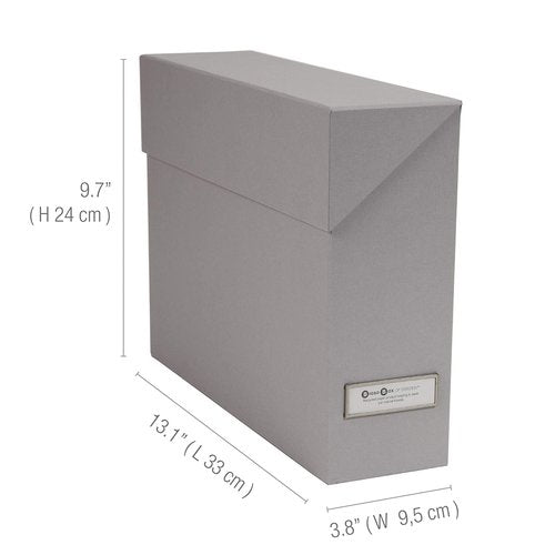 Bigso Lovisa Fiberboard Label Frame 12 File Storage Box - Document Organizer for Important Paperwork - Durable Hanging File Box with a Flip Top Lid & Metal Label Window - 3.7 in x 13 in x 9.4in - Grey