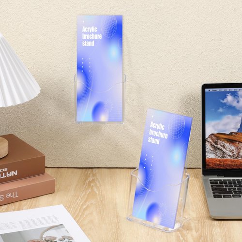 Acrylic Brochure Holder 4 Inch, 6 Pack Acrylic Trifold Pamphlet Holder, Pamphlet Holder, Plastic Countertop Literature Holders, Wall Mount/Countertop Organizer for Display Flyer, Document, Booklet