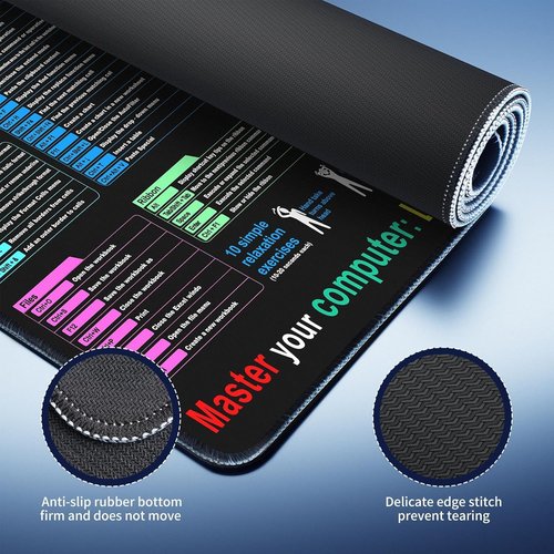 Non-Slip Office Desk Mat - Excel Efficiency Shortcuts Guide, Featuring Multiple Common Skills in Excel and Word. Also Serves as a Mouse pad and Keyboard pad (SZ-Ctr-A05, 31.5" x 11.8")
