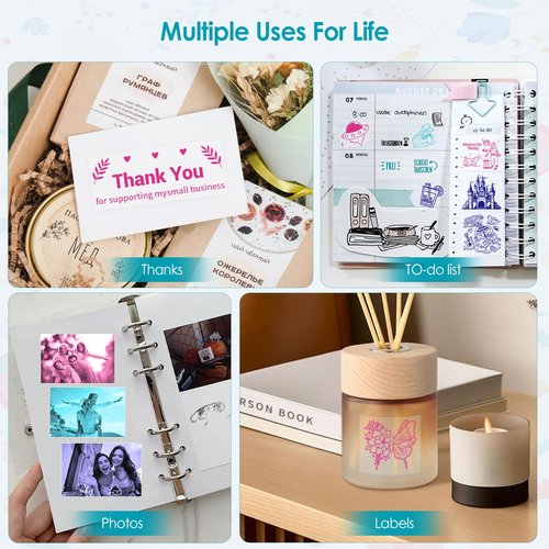 HUIJUTCHEN T02 Mini Thermal Sticker Paper- Colorful Text Transparent Printing Paper,Compatible with Phomemo M02/M02X/M02L Label Printer for Photo/Note/DIY/Memo,3 Rolls,53mm,Blue,Pink,Green