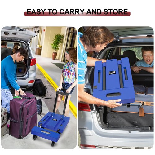 SOLEJAZZ Folding Hand Truck Portable Dolly Cart with Wheels Foldable 500LB Heavy Duty Luggage Cart Collapsible Hand Cart Moving Dolly for Airport Travel Furniture Luggage Office Moving, Blue