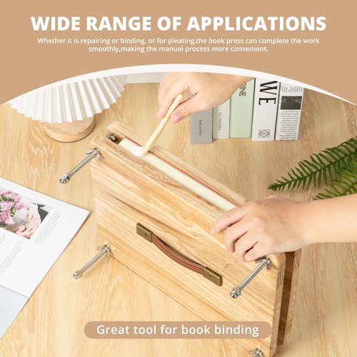 FUXAFU Wooden Book Press - 14.7x11.4 Large Craft Press with Comfort Grip Handle & Non-Slip Round Foot Pads, Ideal for Bookbinding, Scrapbooking, and DIY Projects