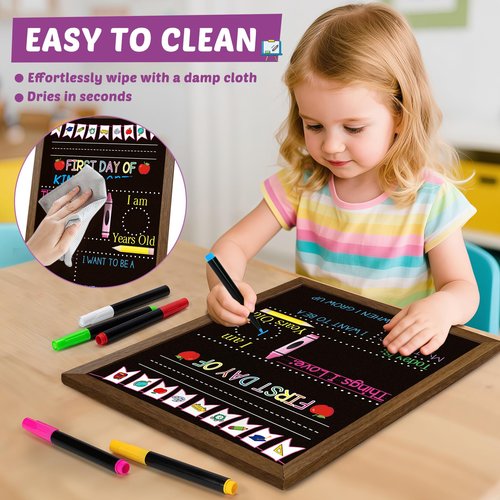 First and Last Day of School Board Sign, 14×11 Inch Double-Sided Chalkboard with 6 Colorful Markers, 1st day of kindergarten Sign, Reusable Preschool Board, Back to School Kindergarten Supplies