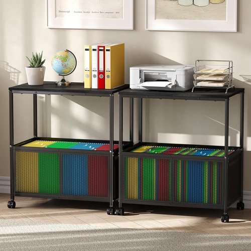 Regine Switzerland Lateral File Cabinet - Mobile Rolling File Cart with Wheels | Black Home Office Organizer
