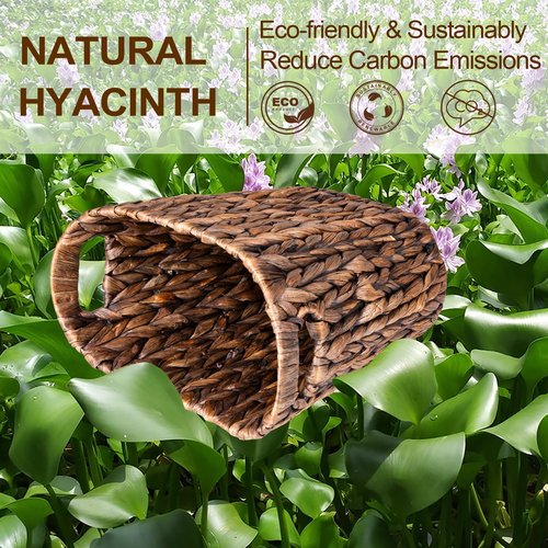 FairyHaus Wicker Waste Basket with Handle, Hand-Woven Water Hyacinth Trash Can for Bathroom Bedroom, Brown Wicker Storage 13 x 7.5 x12.2