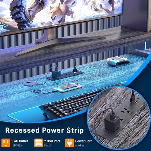 iSunirm L Shaped Gaming Desk, 74 Inch Reversible U Shaped Computer Desk with Storage Shelves, Monitor Stand for Home Office,Living Room,Black Oak