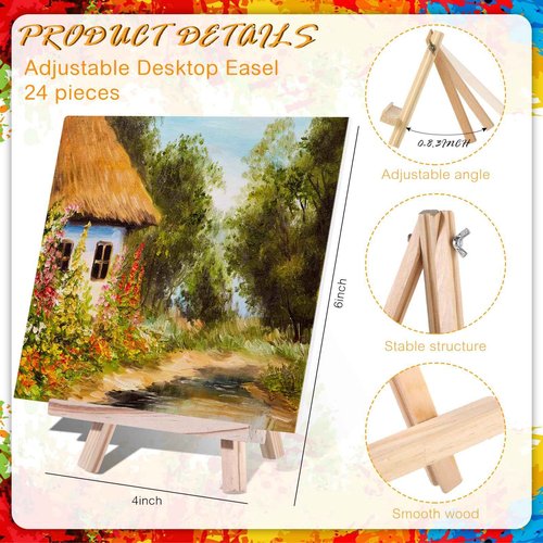 Zonon 120 Pcs Painting Set with Easels Includes 12 Wood Easels 24 Painting Canvas 72 Nylon Hair Brushes and 12 Plastic Palettes with Thumb Hole Art Painting Supplies Kit for Adults (7" X 9.5")
