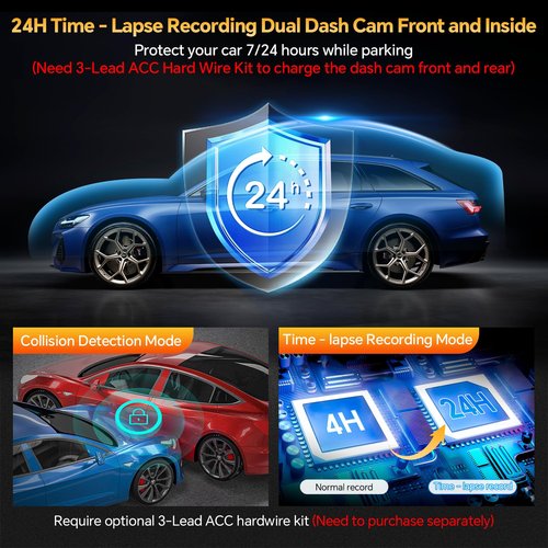 Dash Cam Front Rear and Inside, 3 Channel Dual Dash Camera for Cars WiFi 2.5K Dashcams for Car W/ 64GB Card,1440P Dashcam Front+1080P Inside Car Camera+1080P Rear Car Dash Cam,G-Sensor,IR Night Vision