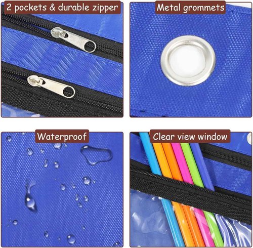 YoeeJob 24 Pack Pencil Pouch for 3 Ring Binder, Expandable Binder Pouches with Zipper, Large Capacity Pen Holder Case with Clear Window School Class Office Organizers, Blue