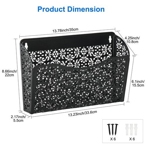 EasyPAG 3 Pack Hollow Design Wall-Mounted File Organizer - Heavy Duty Metal, Vertical Space Saving, Letter Size Single Pocket Holder for Office, Home, School, Black