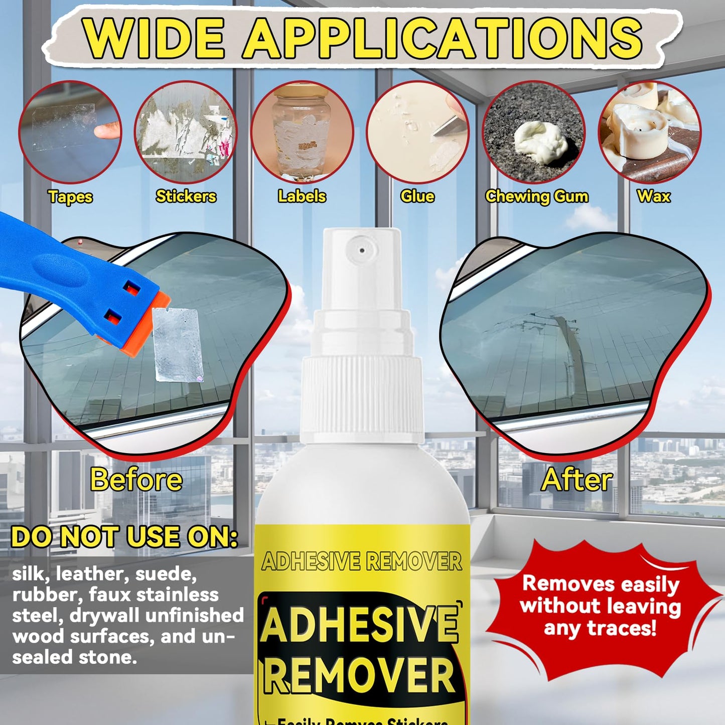 Nexkayee Adhesive Remover, Multipurpose Sticker and Label Cleaner, Surface-Safe Glue Remover with Plastic Scraper, Quickly Removes Decals, Tape Residue, Gum, Tar and Grease, 4.06 fl oz (120ml)