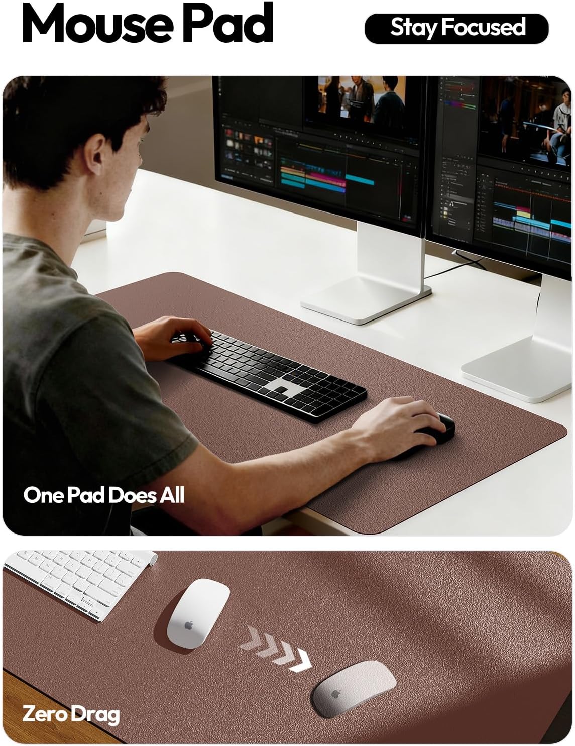 YSAGi Leather Desk Protector - Non-Slip PU Leather Office Mat | Large Waterproof Laptop Pad (Chocolate, 31.5" x 15.8")