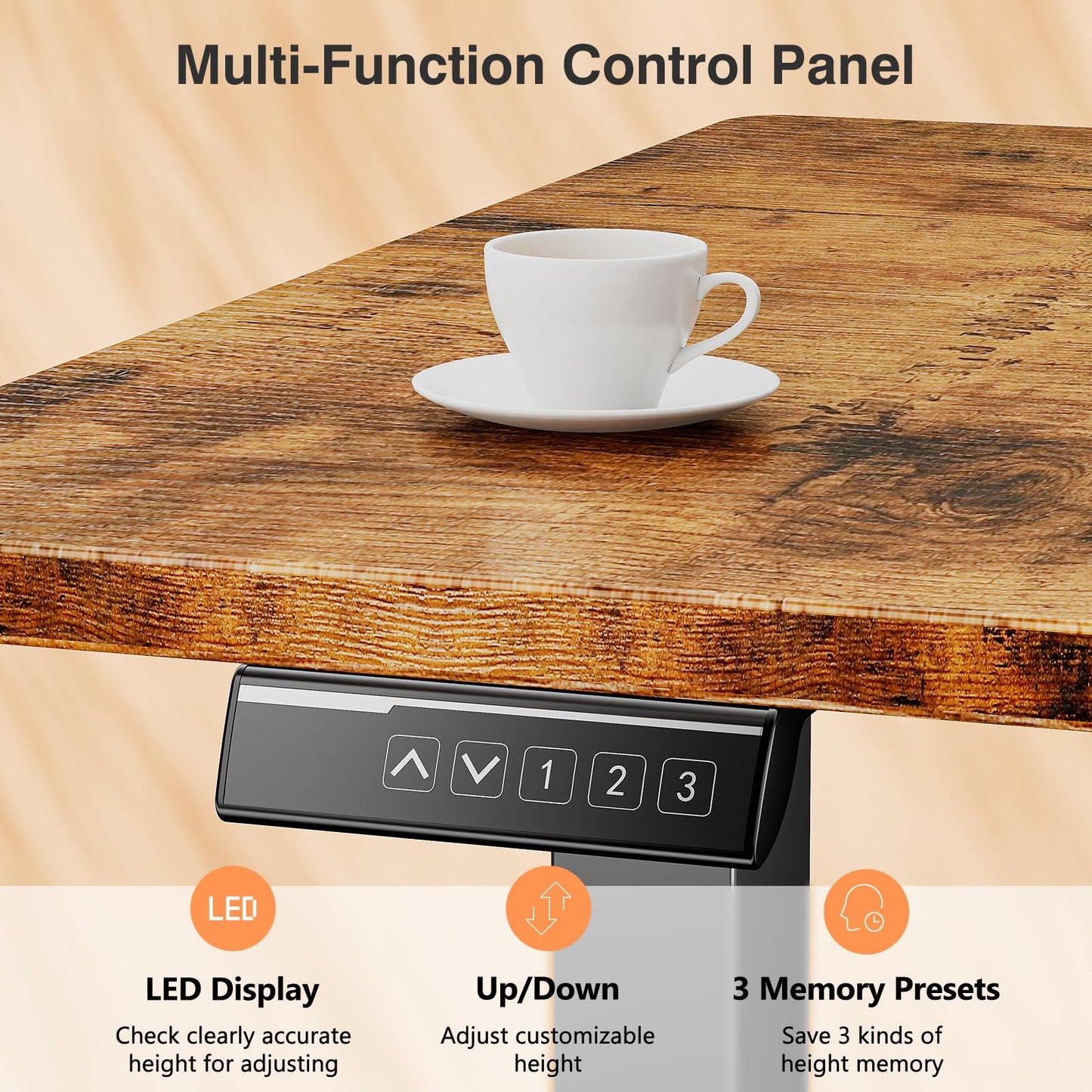 Sweetcrispy Electric Standing Desk Adjustable Height, 40x24 Inch Sit Stand Up Home Office Desks Computer Workstation PC Work Table with 3 Memory Preset Splice Wood Board Metal Frame, Rustic