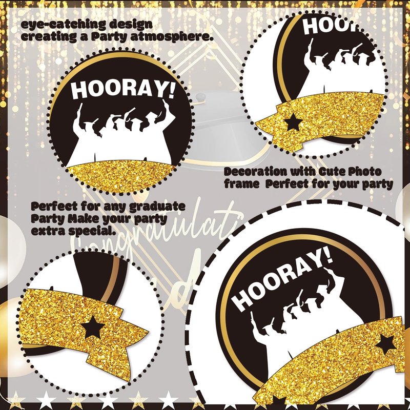 2026 Graduation Photo Booth Props, Black Gold Graduation Photo Prop Frame & Grad Photo Booth Props, Funny Grad Party Selfie Props, Selfie Photo Frame for High School and College Grad