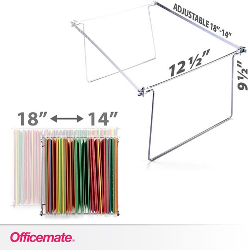 Officemate Hanging File Frame - Adjustable Letter Size (14 to 18 Inches) - Silver, 2 Count