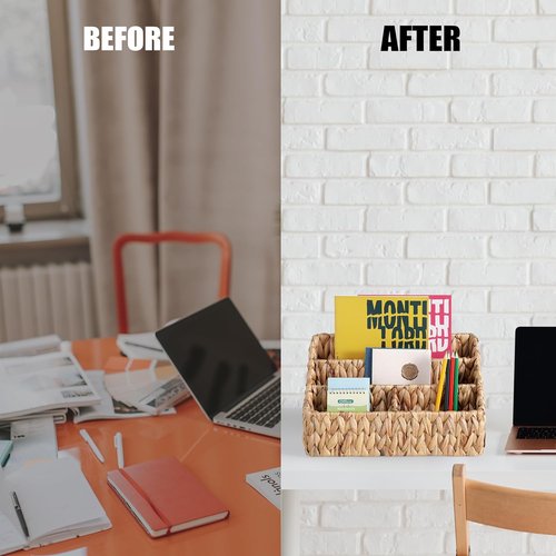 DINGTAI Natural Desk Organizer - Large Water Hyacinth Mail Holder & Tabletop Storage Solution