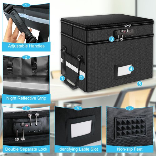 RHM Fireproof Document Box with Lock, 2 Layer Fire Proof File Box for Documents with Handle, Portable Home Office Fire Safe Document Box for Hanging Letter/Legal Folder/Certificate