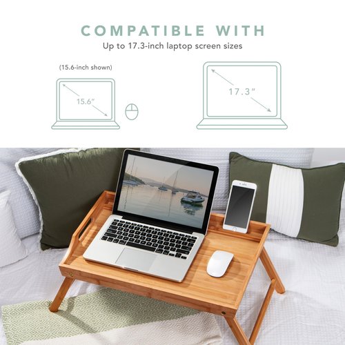 ROSSIE Home Extra Large Bamboo Bed Tray, Lap Tray, Lap Desk with Phone Holder - Fits up to 17.3 Inch Laptops and Most Tablets - Natural - Style No. 78127