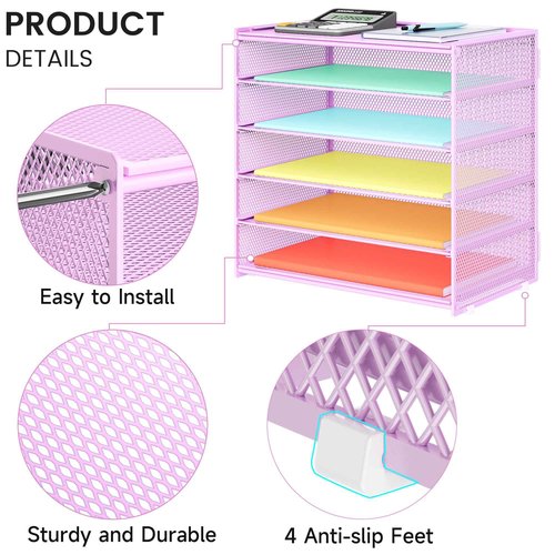 Biciyarn 2 Pack 6 Tier Paper Organizer, Metal Mesh Desk File Folder, Letter Tray Organizer, Paper Sorter Desk Organizers for Office, Home or School File Folder Holder - Purple