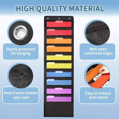Annecy 20 Pockets Hanging Wall File Organizer, Black Storage Pocket Chart for File Folder and Paper, Space Saver for Office and Classroom, with Wall Hangers, Over The Door Hooks, Labels