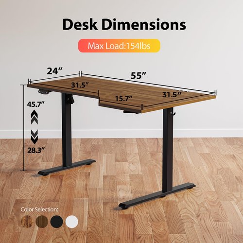 Agilestic Electric Standing Desk, L-Shaped 55 Inches Height Adjustable Desk, Sit and Stand up Desk for Work Office Home, Ergonomic Rising Computer Table for Home Office with Splice Board, Dark Walnut