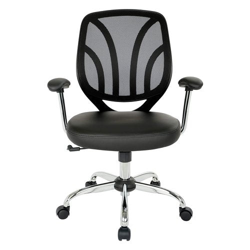 Office Star Breathable Screen Back Office Chair with Padded Faux Leather Seat and Chrome Finishes, Black