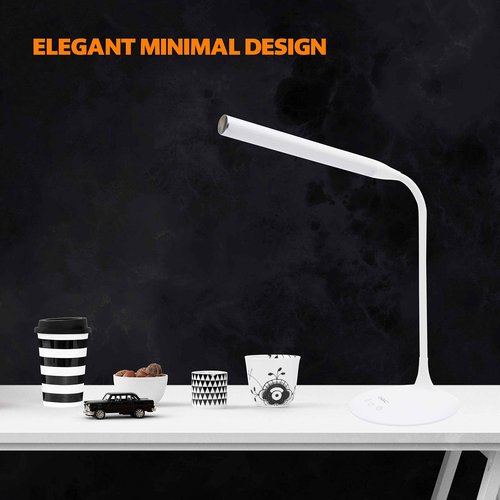 DAC LED Desk Lamp, Eye Care Table Lamp, 360 Degree Flexible Gooseneck, Continuously Dimmable, 3 Color Modes, Touch-Sensitive Control Panel, 40-Minute Auto Shut-Off Timer, White, 6W