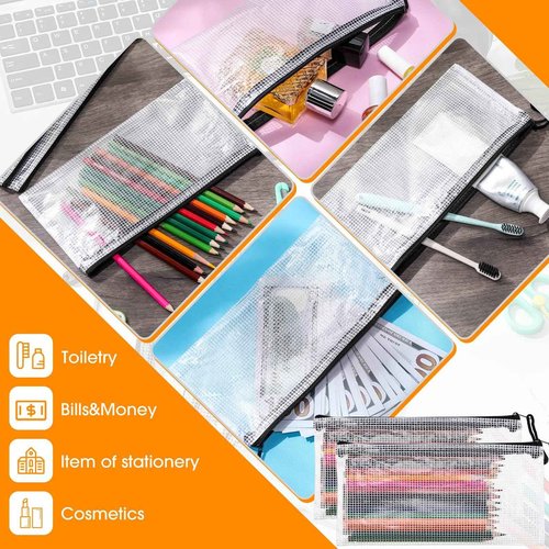 Zhehao 400 Pcs A6 Mesh Zipper Pouch Pencil Pouch with Zipper Waterproof Mesh Storage Bags Small File Bags for Classroom Organization School Office Supplies, 9.5 x 4.5 Inch (Black)