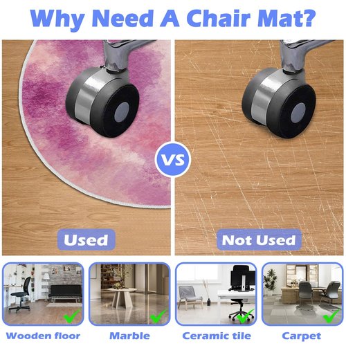 Office Chair Mat for Hardwood Floor, 4ft/48in Round Chair Rugs Floor Protectors, Desk Chairs Mat for Rolling Chair, Anti-Slip Computer Chair Mats, Carpet Mats for Home Office(Pink)