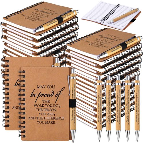 Czlotyh 80 Pcs Employee Appreciation Gifts Inspirational Spiral Notebooks Bulk Motivational Journals Thank You Bamboo Ballpoint Pens for Nurse Teacher Coworker(MAY YOU)