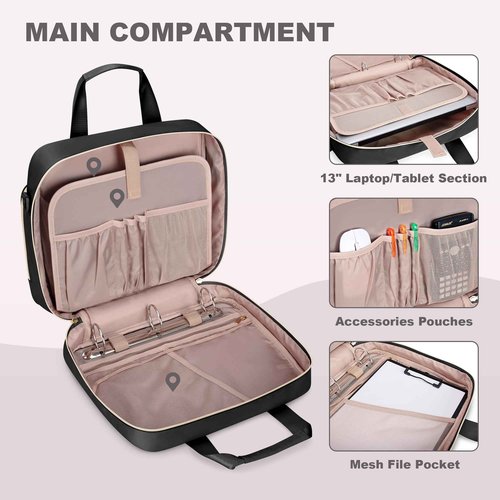 Prokva 3 Ring Zipper Binder 2 Inch, Accordion File Organizer with Shoulder Strap, Zip Up Binder with 500-Sheet Capacity, Black