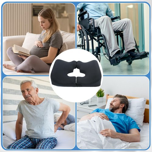 HOMBYS Memory Foam Bed Sore Cushions for Butt,Bedsore Pressure Relief Pillow for Sleeping and Sitting,Cushion for Bed Sores on Buttocks, T Shaped Opening Tailbone Pillow (Dark Grey)