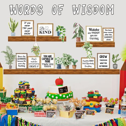 Arosche Classroom Decor Bulletin Board Decorations Set Words of Wisdom Potted Plant Greenery Cutouts Motivational Welcome Back to School Bulletin Board Border for Classroom Chalkboard Wall Door