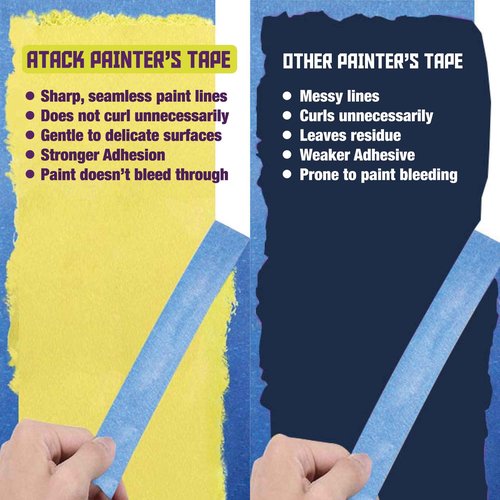 ATack Blue Painters Tape Pack - 1.88-Inch, 4320 Feet, 24 Rolls, Delicate Surface, Wide Masking Tape for Walls & Home Painting