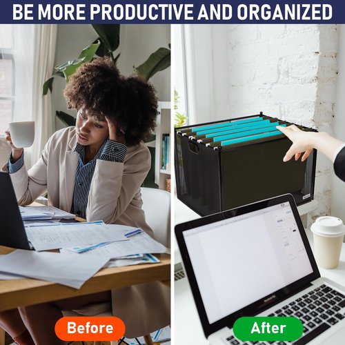Hanging File Organizer Mesh Box, Supports Letter and Legal-Sized Hanging Folders, Modern Black Metal Mesh File Crate, Collapsible Document Organizer Box for Home or Office Storage