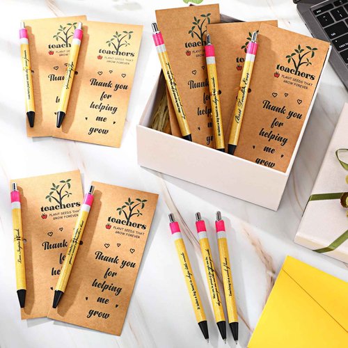 Sinload 60 Sets Teacher Pens Gifts Include Inspirational Quotes Glitter Ballpoint Pens with Thank You Card Writing Stationery Office Supplies Teacher Christmas Appreciation Gift