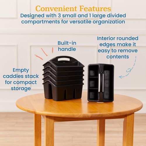 ECR4Kids 4-Compartment Small Caddy, Storage Organizer, Black, 6-Pack