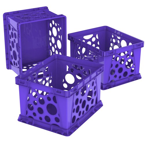 Storex Premium File Crate with Handles – Letter and Legal Document and Folder Storage, Classroom Purple 3-Pack (61464C03C)