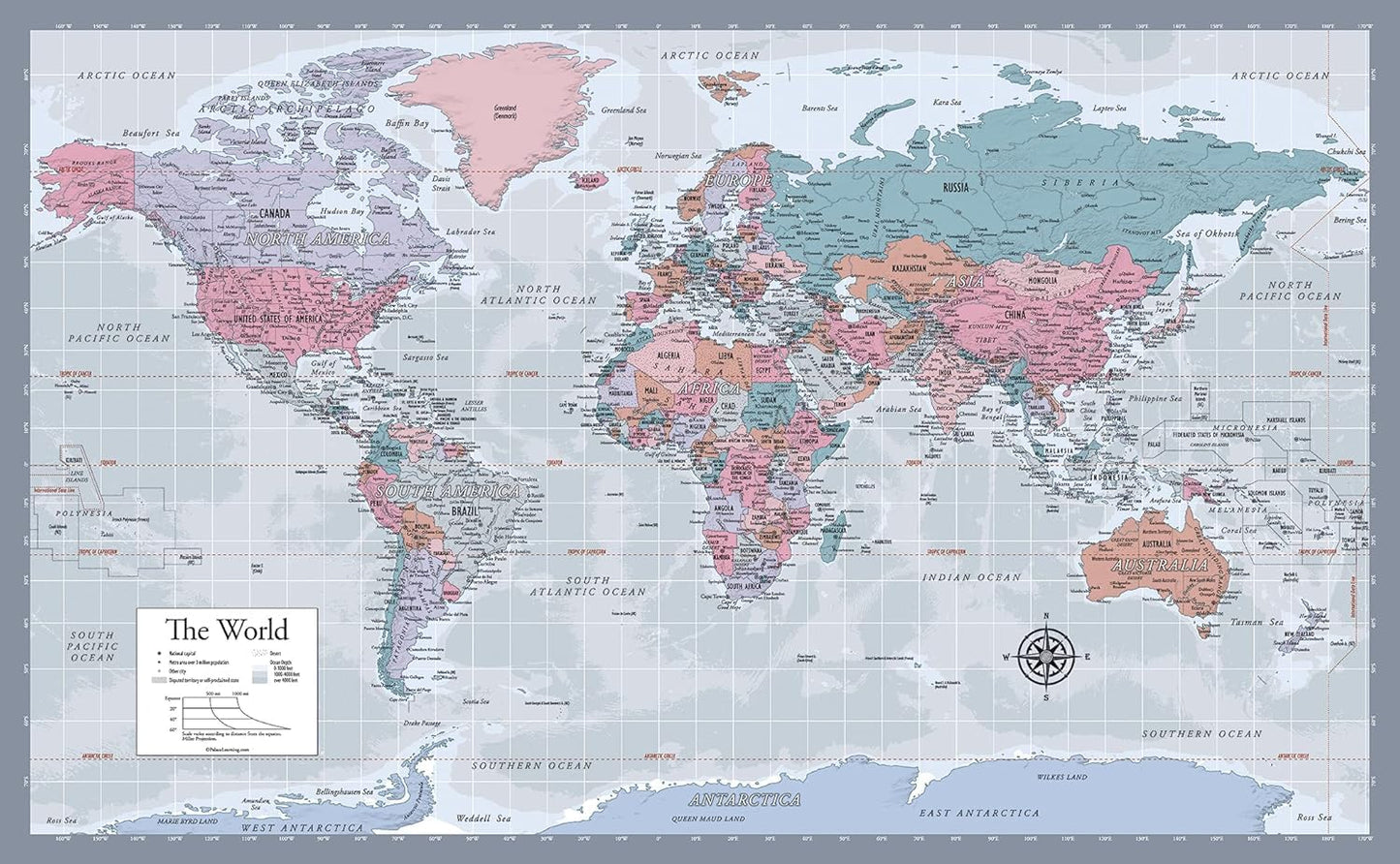 Laminated World Map Poster - Wall Chart Map of Earth - 18" x 29" (Purple)