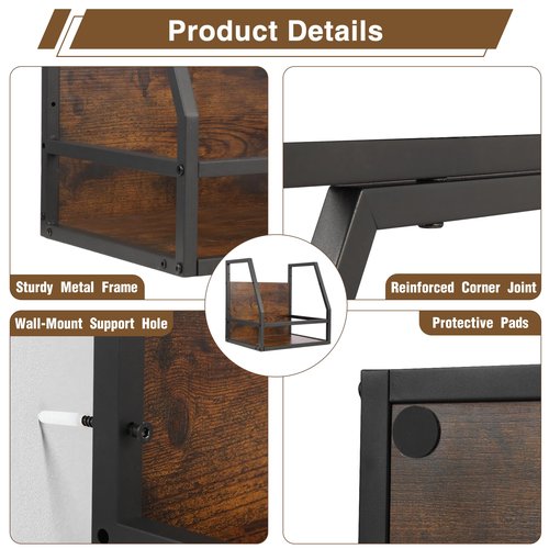 Y&M 2 In 1 Vinyl Record Storage Crate, 2 Pack Wood LP Holder, Wall Mount or Desktop Metal Album Organizer, Holds 80+ Records, Multifunctional Stackable Magazine Display Shelf, Brown