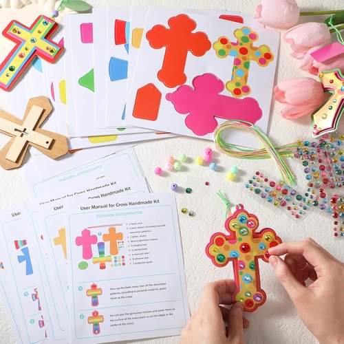 Epakh 36 Sets DIY Religious Cross Craft Kits - Create Christian Ornaments for Church & Sunday School Decor